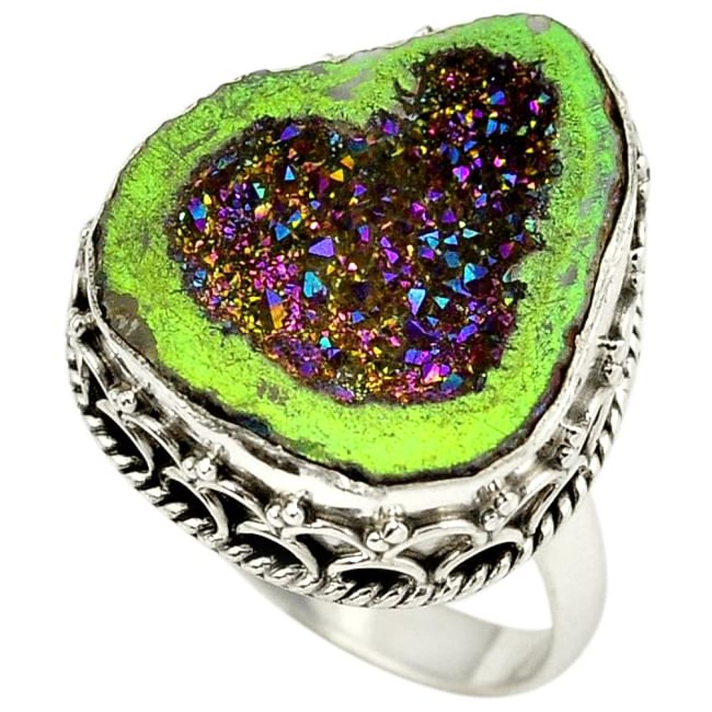 925 sterling silver titanium druzy fancy ring jewelry size 8.5 h84399