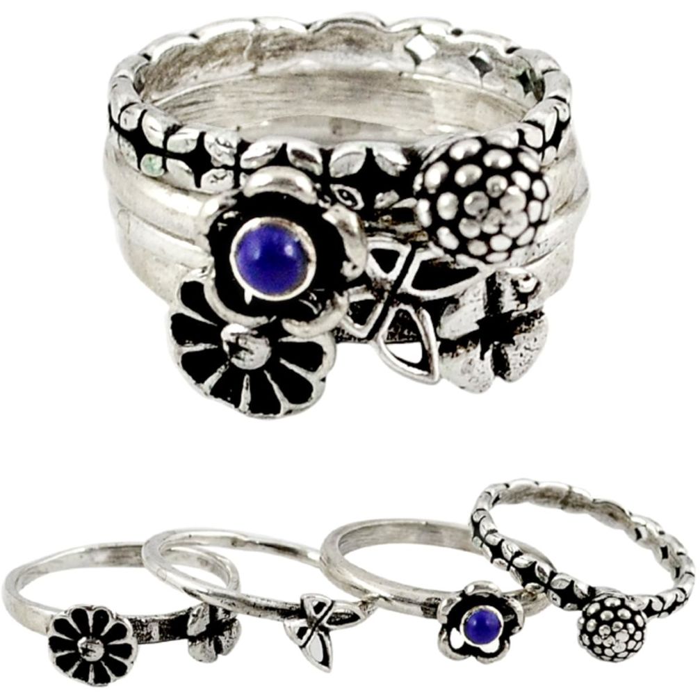 Natural blue lapis 925 silver butterfly flower adjustable ring size 7.5 a15677