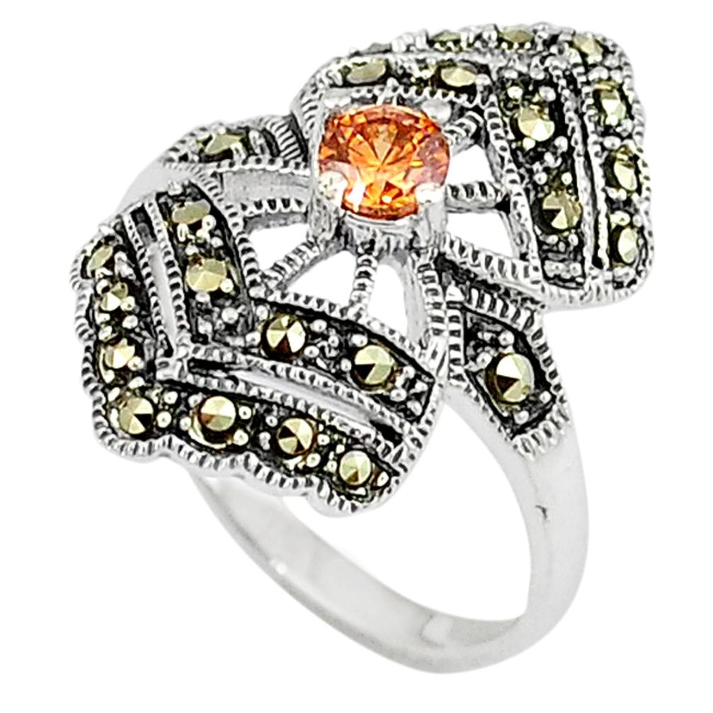 Edwardian orange topaz fine marcasite 925 sterling silver ring size 7 a34405