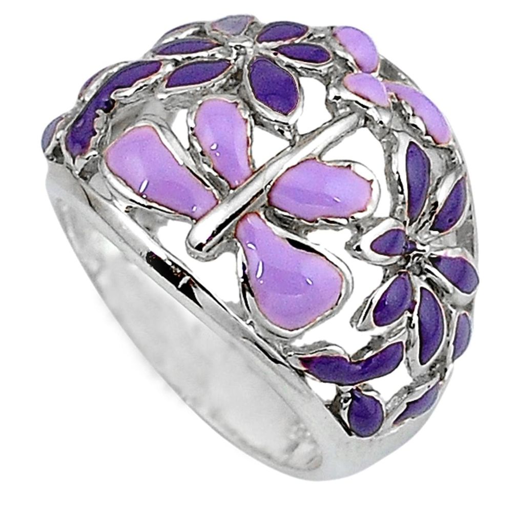 Multi color enamel 925 sterling silver dragonfly ring jewelry size 6.5 a34550