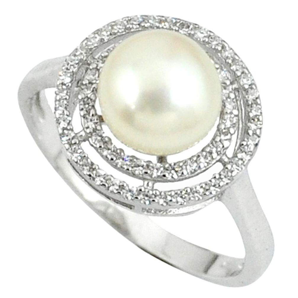 Natural white pearl topaz 925 sterling silver ring jewelry size 9 a37547
