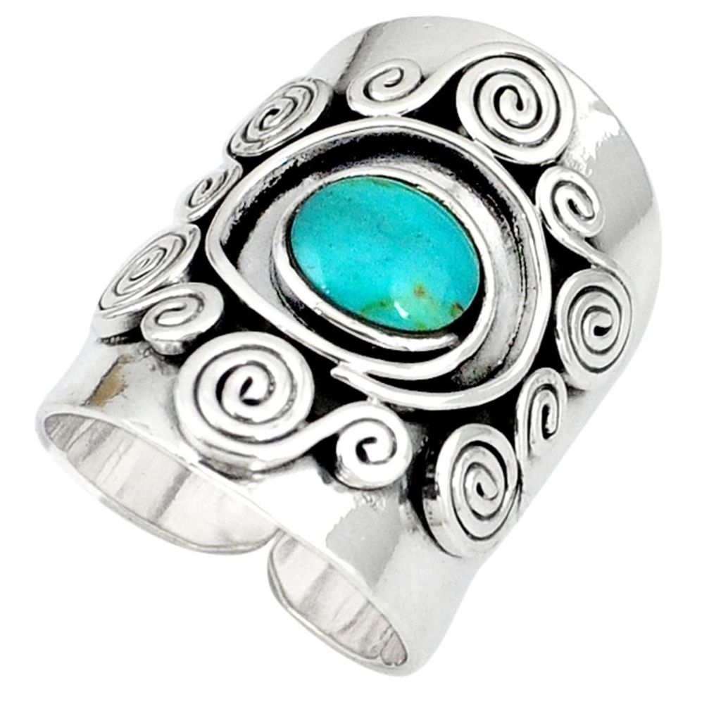 Handmade turquoise enamel 925 silver adjustable ring jewelry size 8.5 a37867