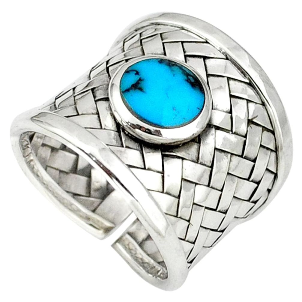 Handmade turquoise enamel 925 silver adjustable ring size 9.5 a37871