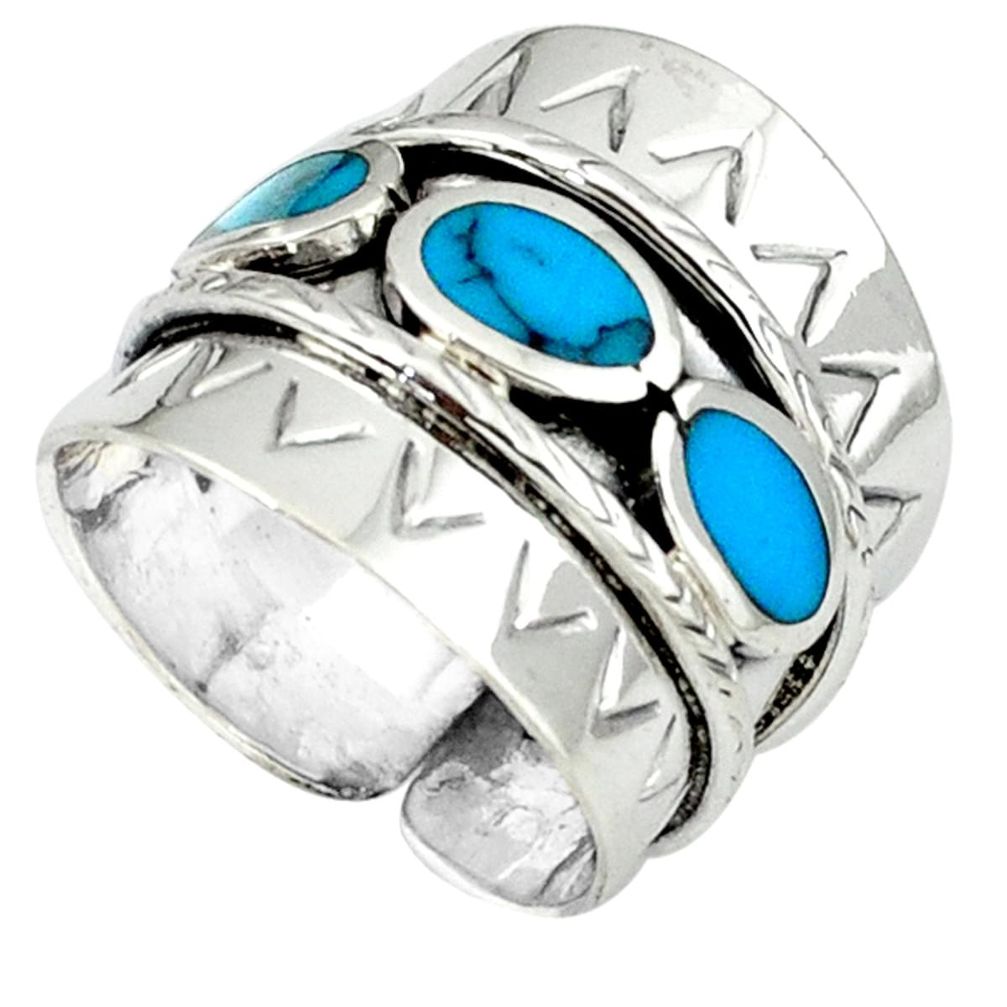 Fine blue turquoise handmade 925 silver adjustable ring jewelry size 8.5 a37877