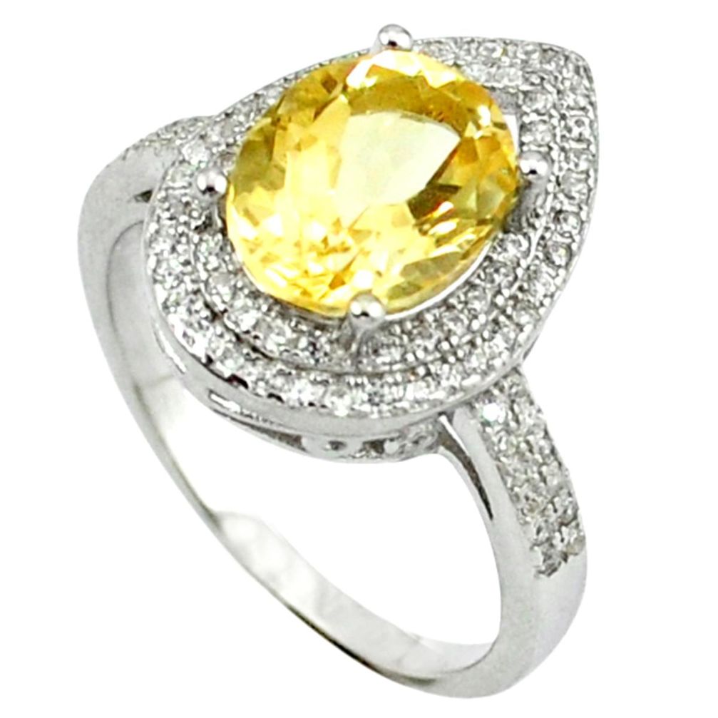 Natural yellow citrine oval topaz 925 sterling silver ring size 8 a38074