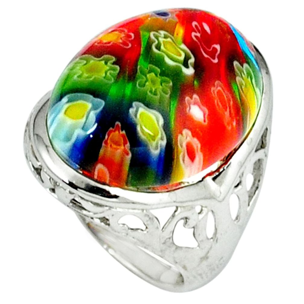 925 sterling silver multi color italian murano glass oval ring size 7 a39395