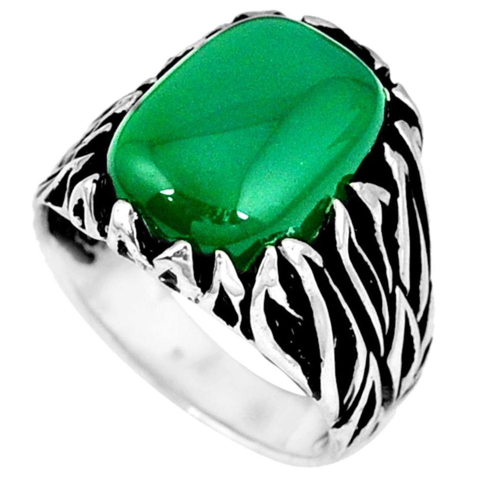 Natural green chalcedony 925 sterling silver mens ring jewelry size 8 a40684