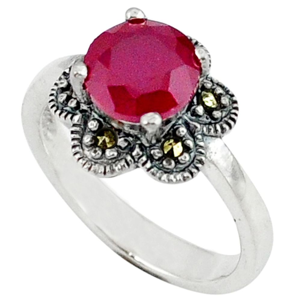 Natural red ruby marcasite 925 sterling silver ring jewelry size 7.5 a40876