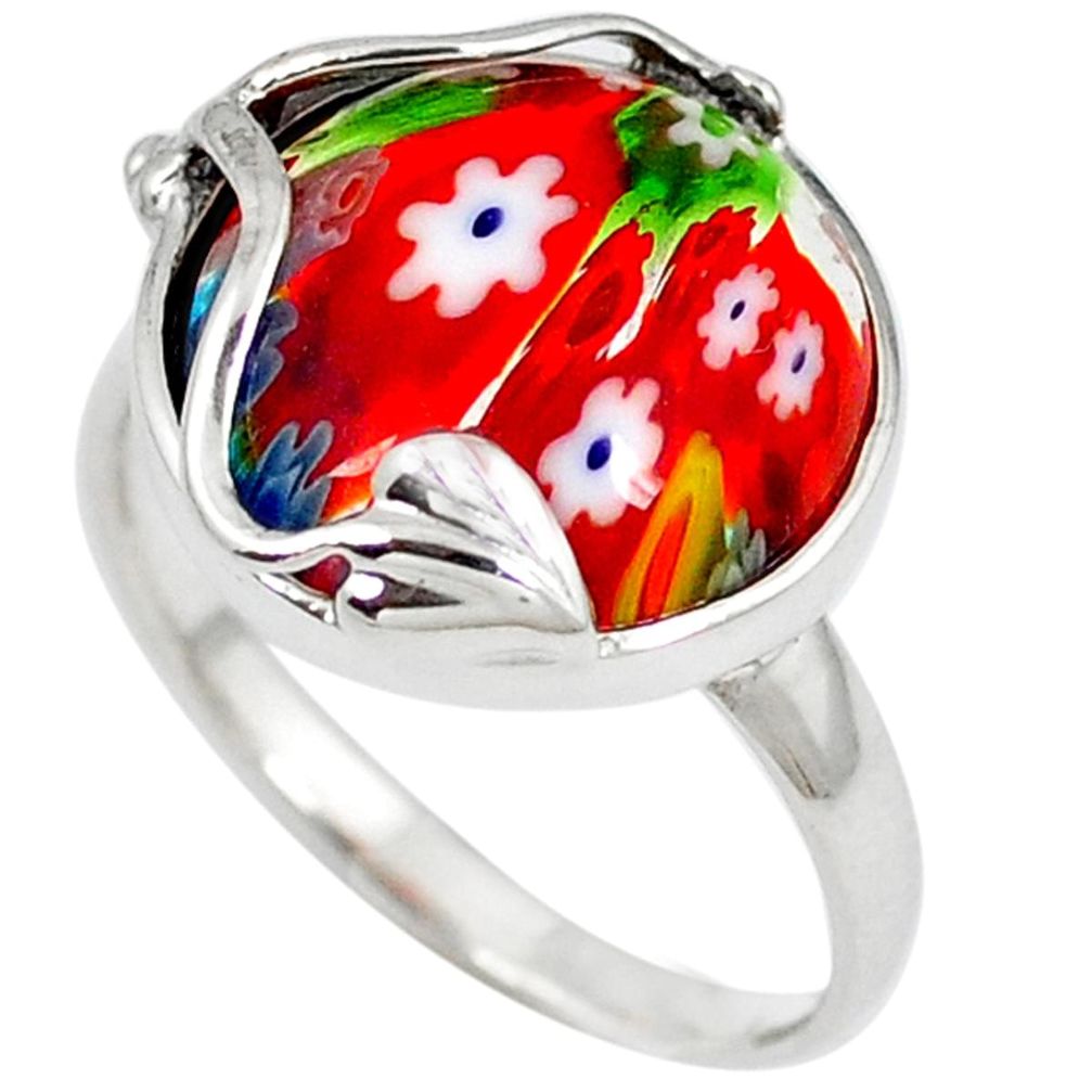 Multi color italian murano glass round 925 sterling silver ring size 9 a42253