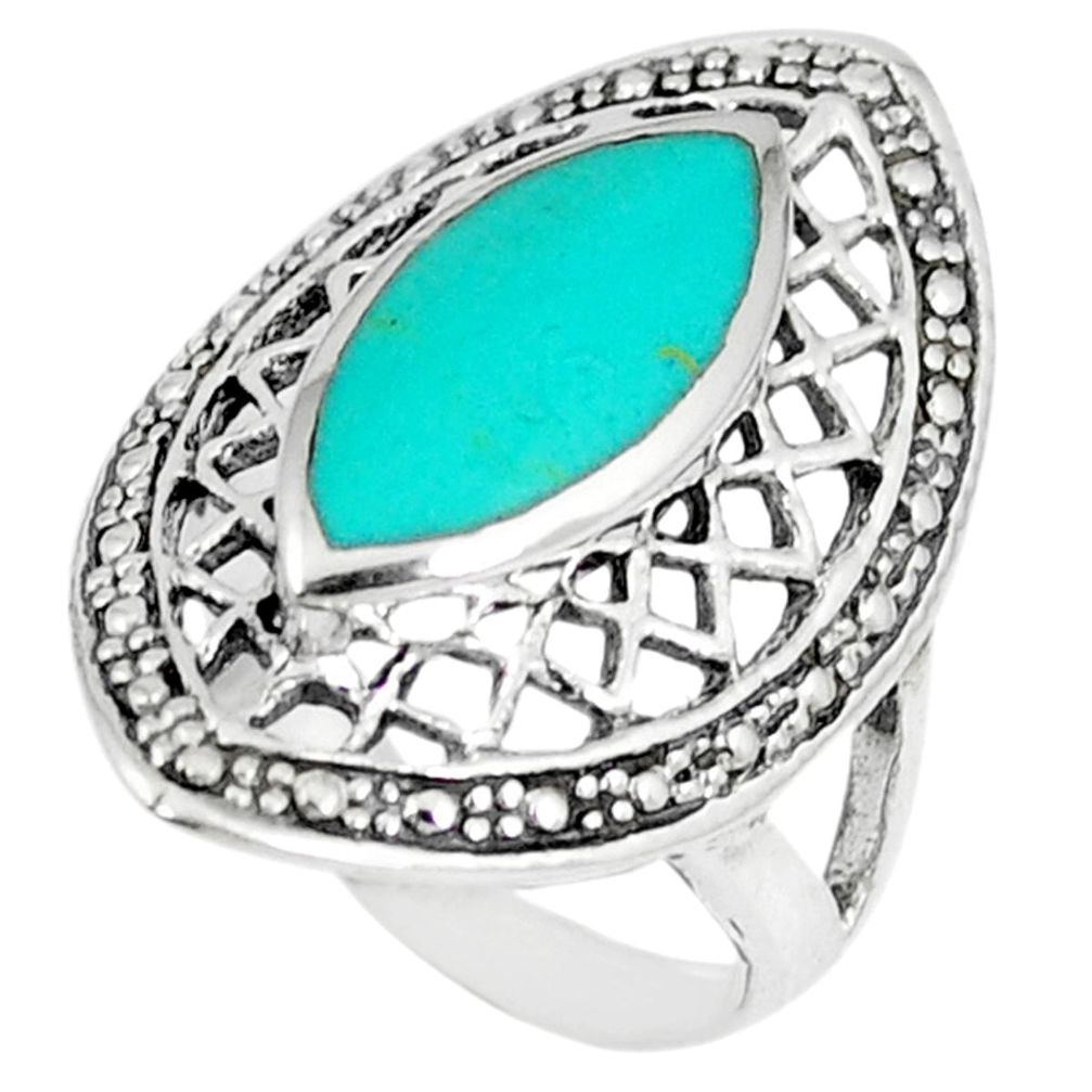 Fine green turquoise enamel 925 sterling silver ring size 6 a42955