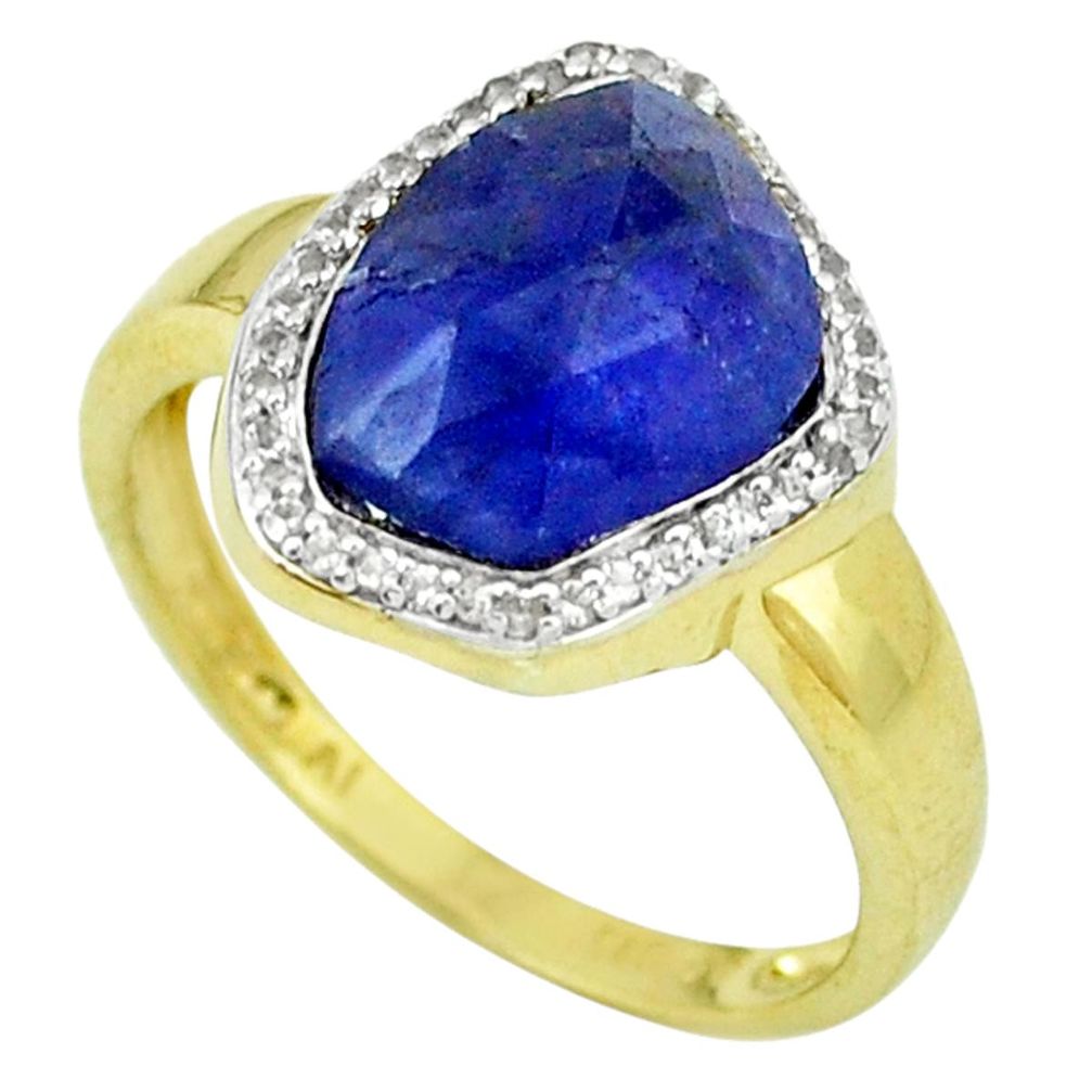 Natural blue tanzanite white topaz 925 silver 14k gold ring size 10 a46659