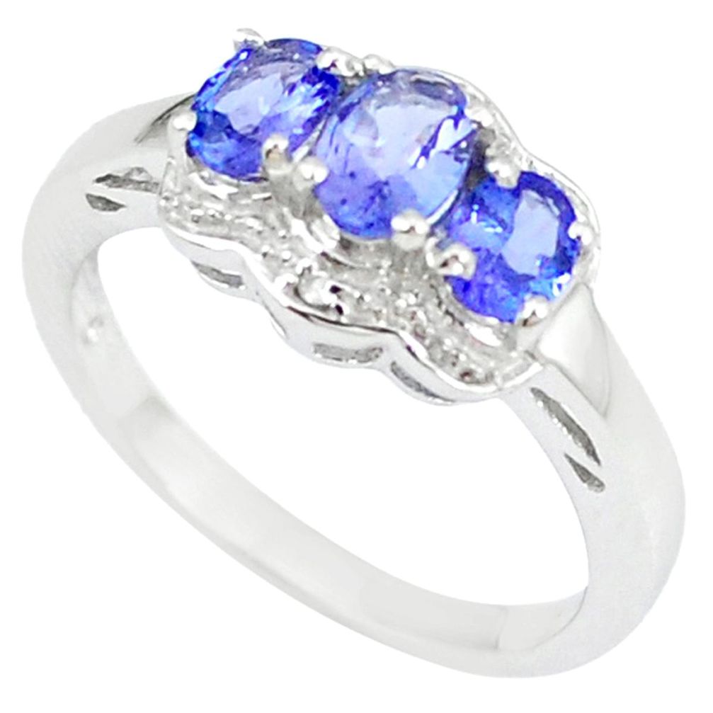 Natural white diamond blue tanzanite 925 sterling silver ring size 7.5 a47208