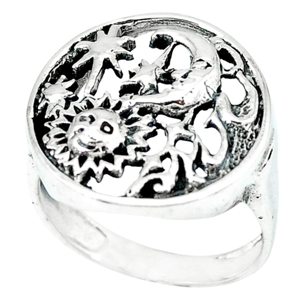 Indonesian bali style solid 925 sterling silver moon face ring size 8.5 a48084