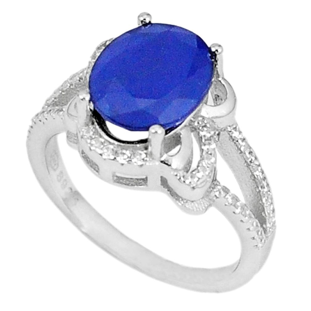 Natural blue sapphire topaz 925 sterling silver ring size 8 a48591