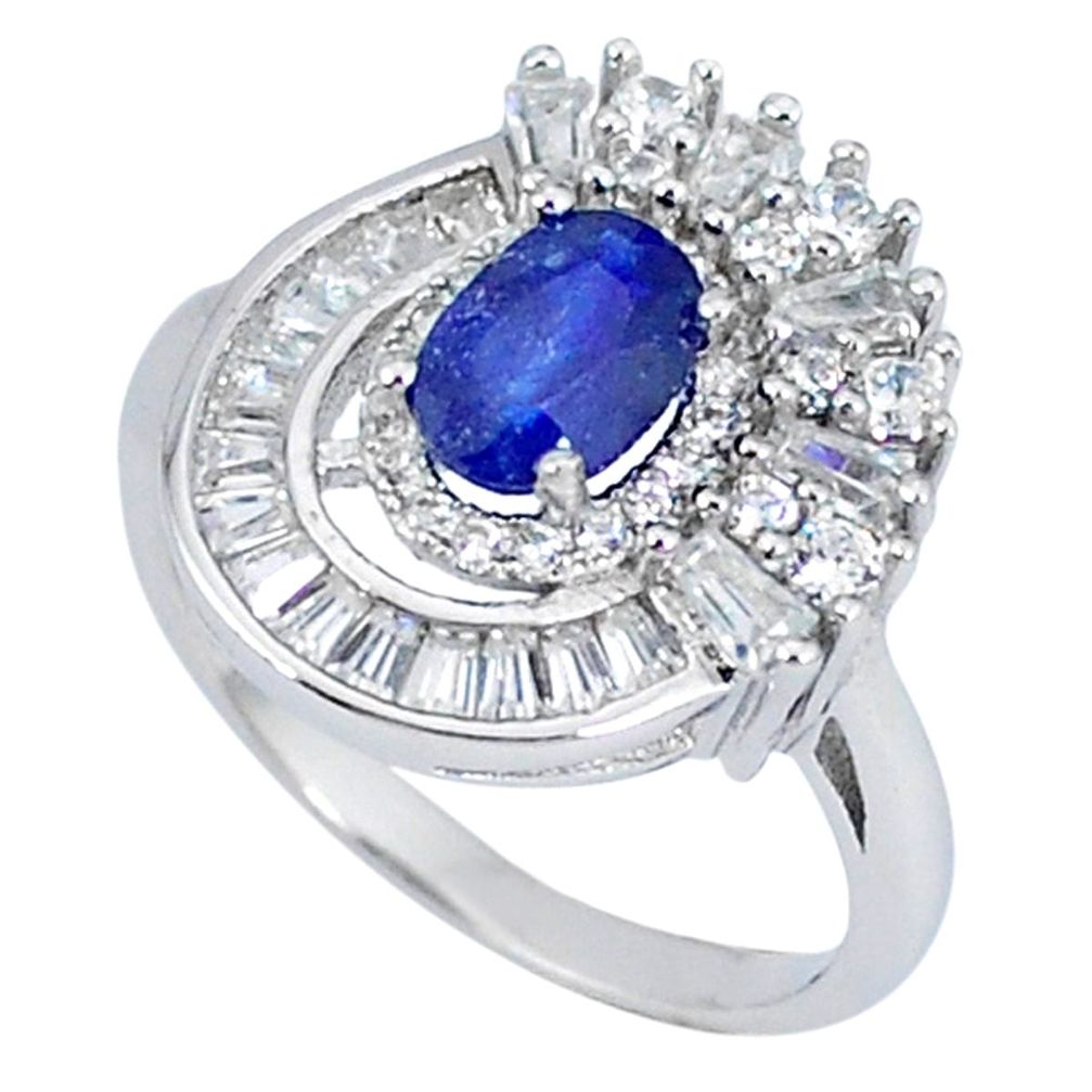 Natural blue sapphire white topaz 925 sterling silver ring size 7 a48634