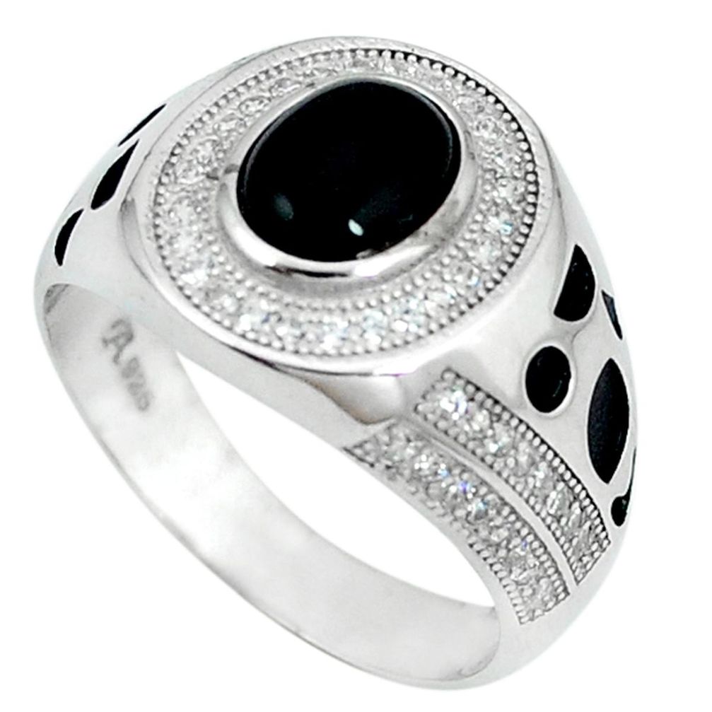 Natural black onyx topaz 925 sterling silver mens ring size 8.5 a48762