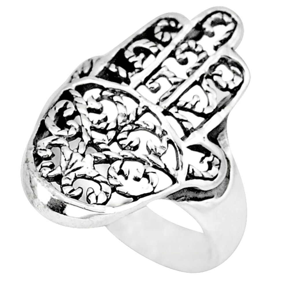 Indonesian bali style solid 925 silver hand of god hamsa ring size 7.5 a50321