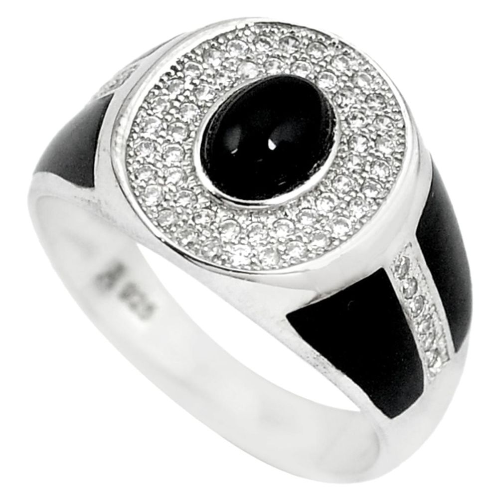 Natural black onyx topaz 925 sterling silver mens ring size 10 a52393