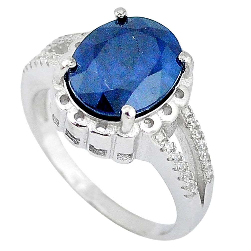 Natural blue sapphire oval topaz 925 sterling silver ring size 7 a52665