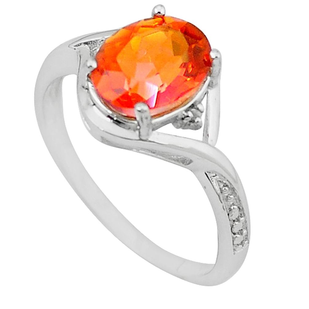 Diamond orange rainbow topaz 925 sterling silver ring size 7 a53528