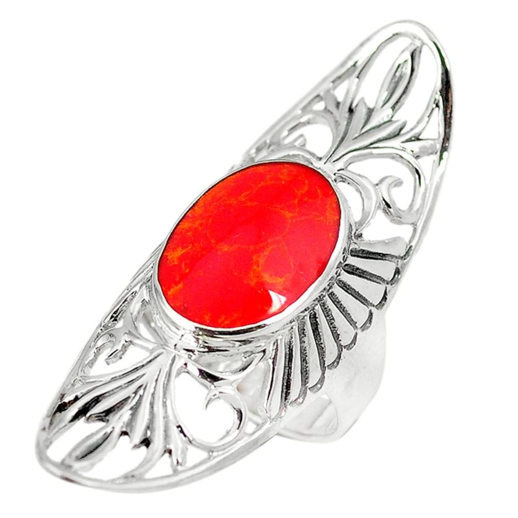 Natural red sponge coral 925 sterling silver ring jewelry size 6 a54864