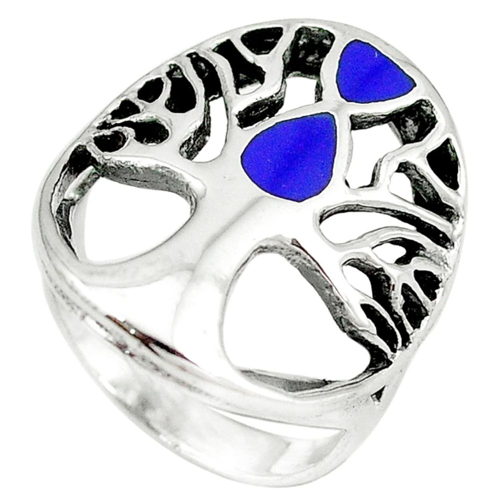 Blue lapis lazuli 925 sterling silver tree of life ring jewelry size 7 a54883