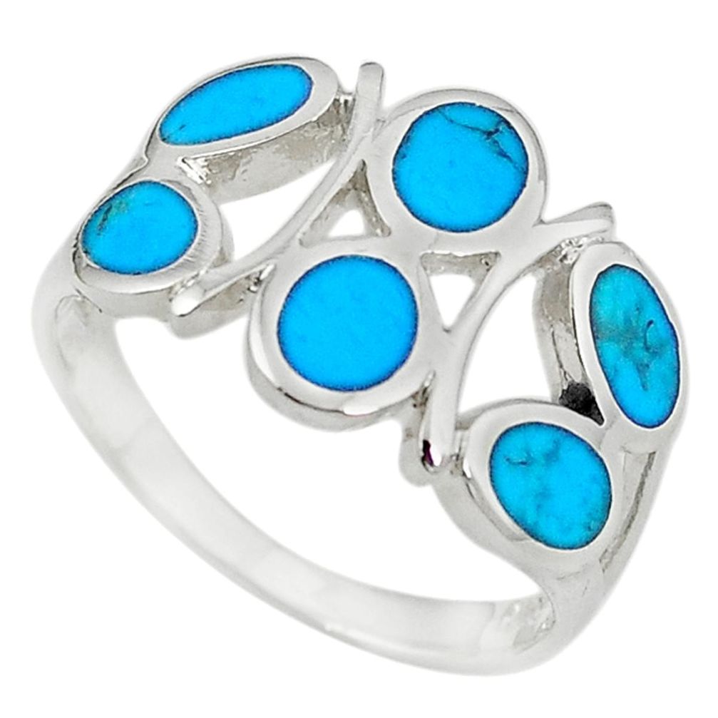 Fine blue turquoise enamel 925 sterling silver ring jewelry size 8 a55034