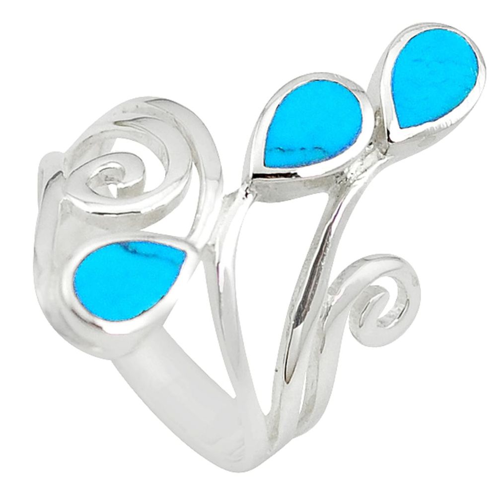 Fine blue turquoise enamel 925 sterling silver ring jewelry size 7.5 a55036