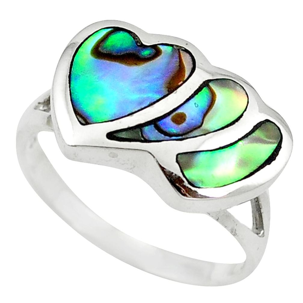 Green abalone paua seashell 925 silver heart ring jewelry size 7 a55121