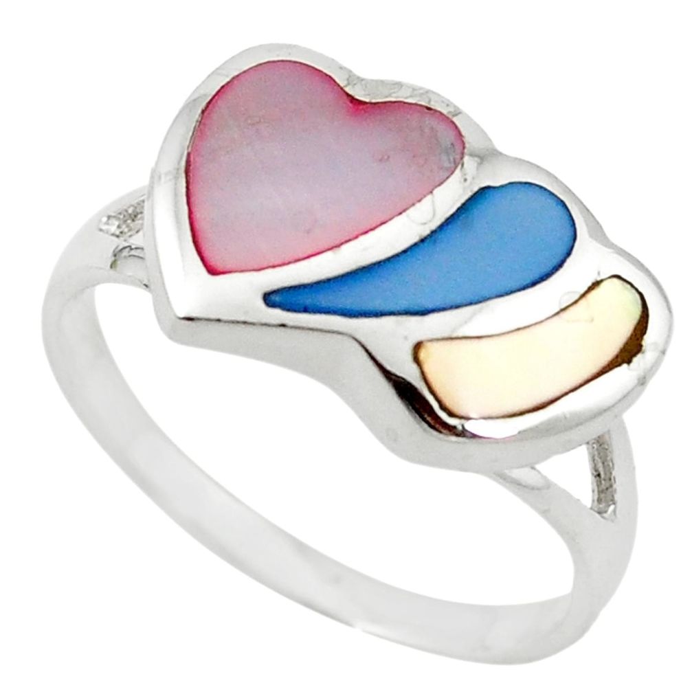 Multi color blister pearl enamel 925 sterling silver heart ring size 9 a55126