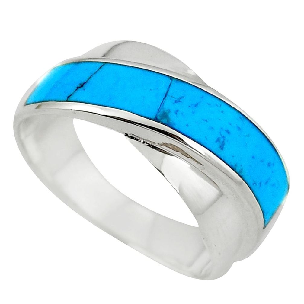 Fine blue turquoise enamel 925 sterling silver ring jewelry size 10 a55192