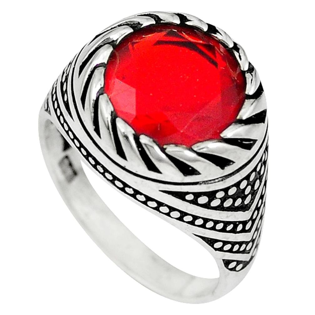925 sterling silver red ruby quartz round mens ring jewelry size 8.5 a57190
