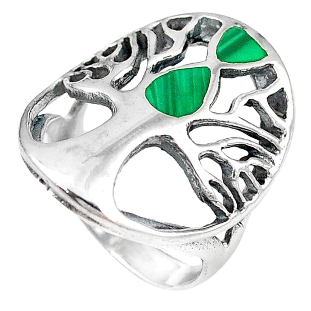 Green malachite (pilot's stone) 925 silver tree of life ring size 6.5 a58227