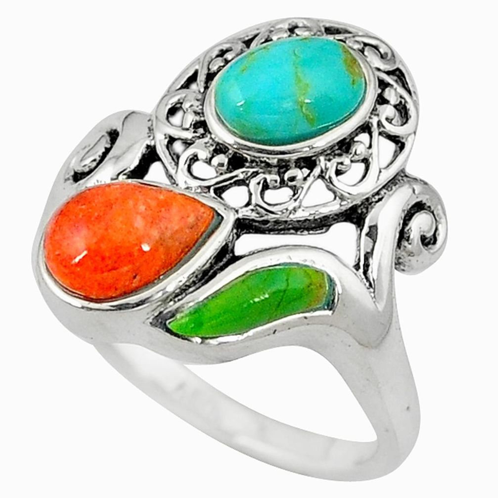 925 silver southwestern multi color copper turquoise ring size 5.5 a58440