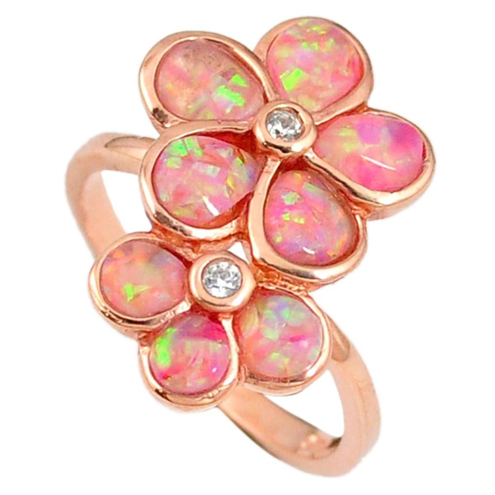2.21cts pink australian opal (lab) 925 silver 14k rose gold ring size 7.5 a61915
