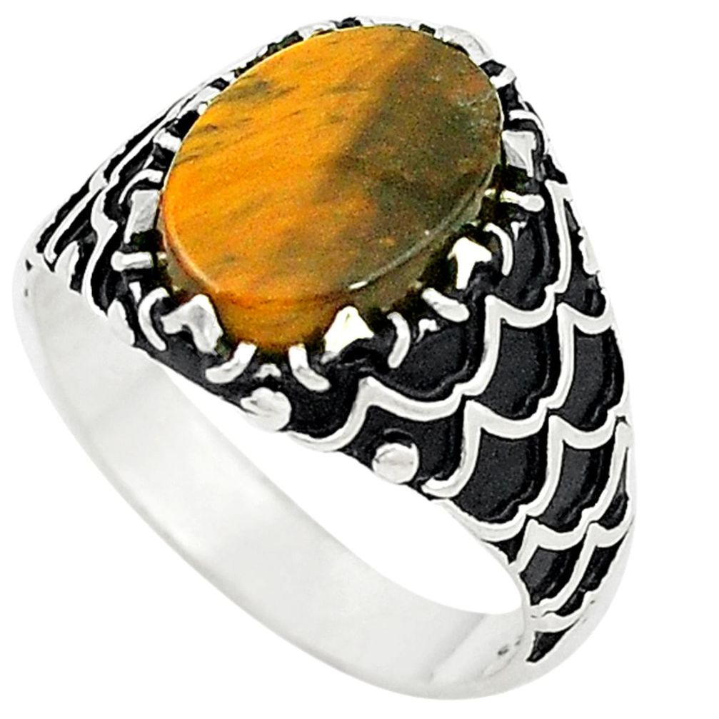 Natural brown tiger's eye 925 sterling silver mens ring size 11 a72323