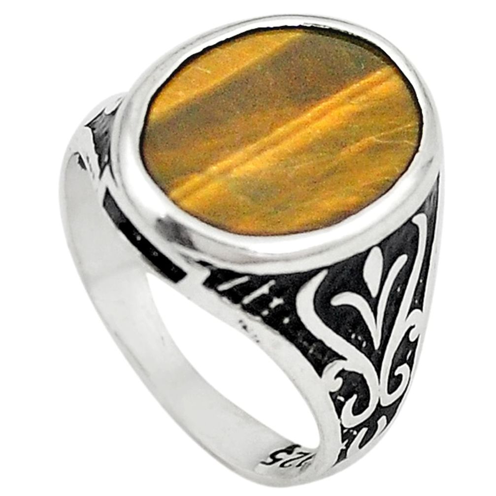 925 sterling silver natural brown tiger's eye oval mens ring size 10 a72325