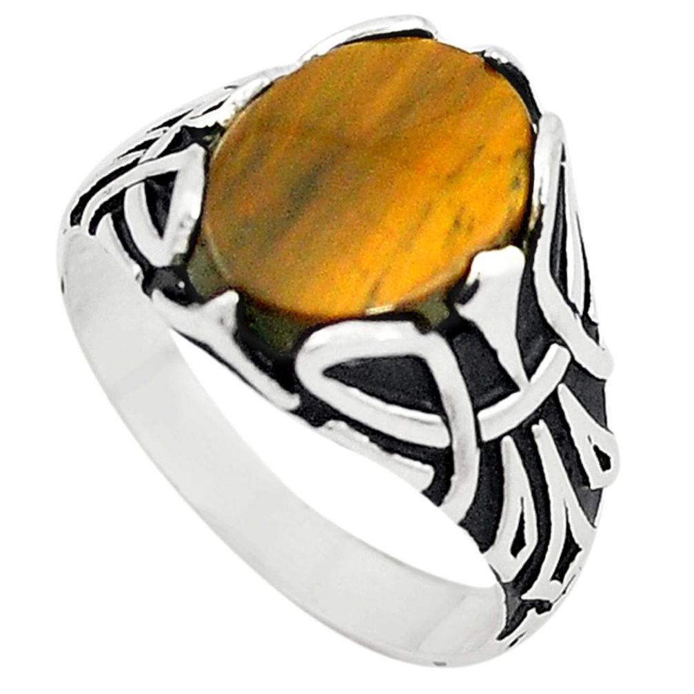 Natural brown tiger's eye 925 sterling silver mens ring size 10.5 a72326