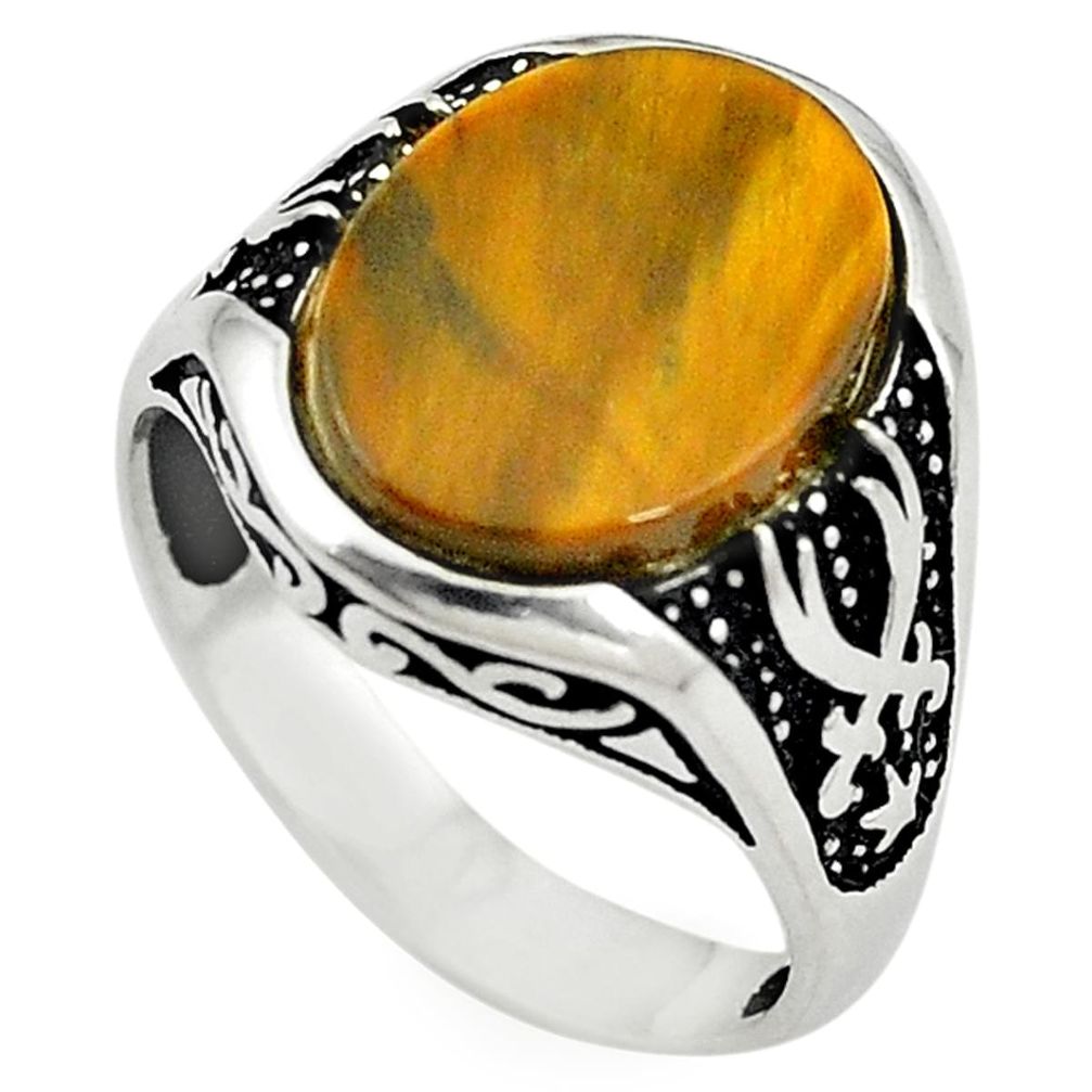 Natural brown tiger's eye 925 sterling silver mens ring size 11 a72336