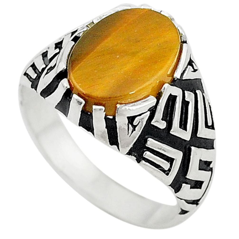 Natural brown tiger's eye 925 sterling silver mens ring size 11 a72338