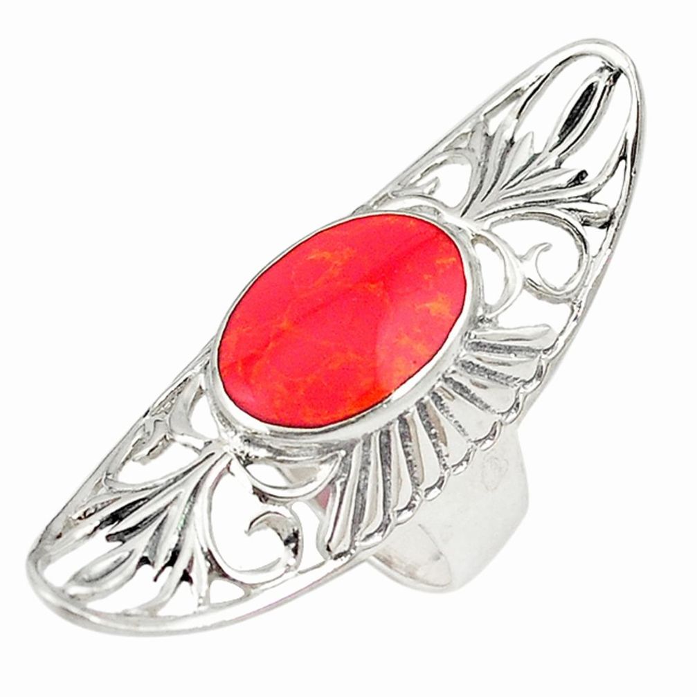 925 sterling silver natural red sponge coral ring jewelry size 6 a72500