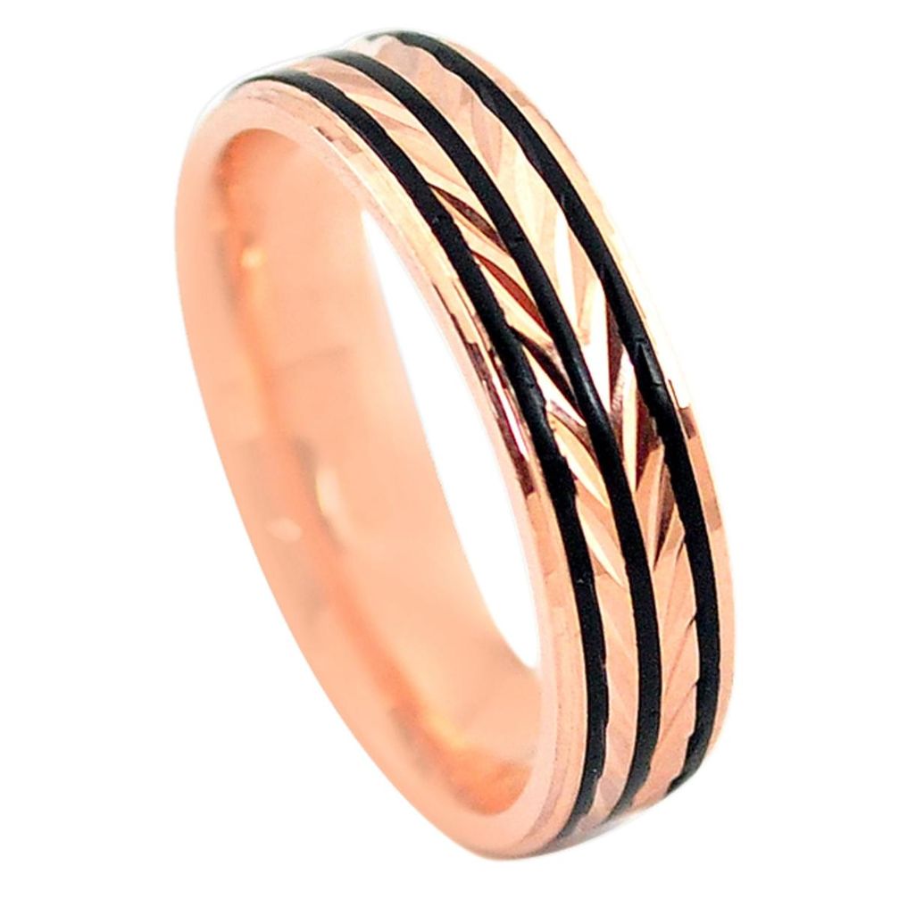 Indonesian bali style solid 925 silver 14k rose gold band ring size 7.5 a73280