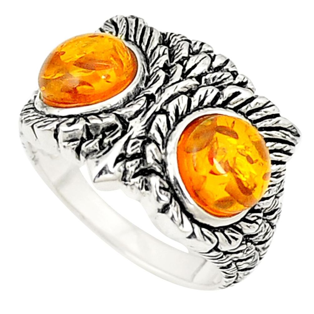 925 sterling silver orange amber round frog ring jewelry size 7 a76778