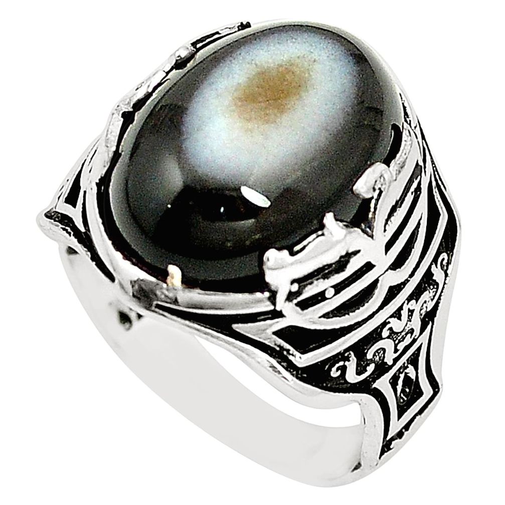 Natural black botswana agate 925 silver mens ring jewelry size 10.5 a78709