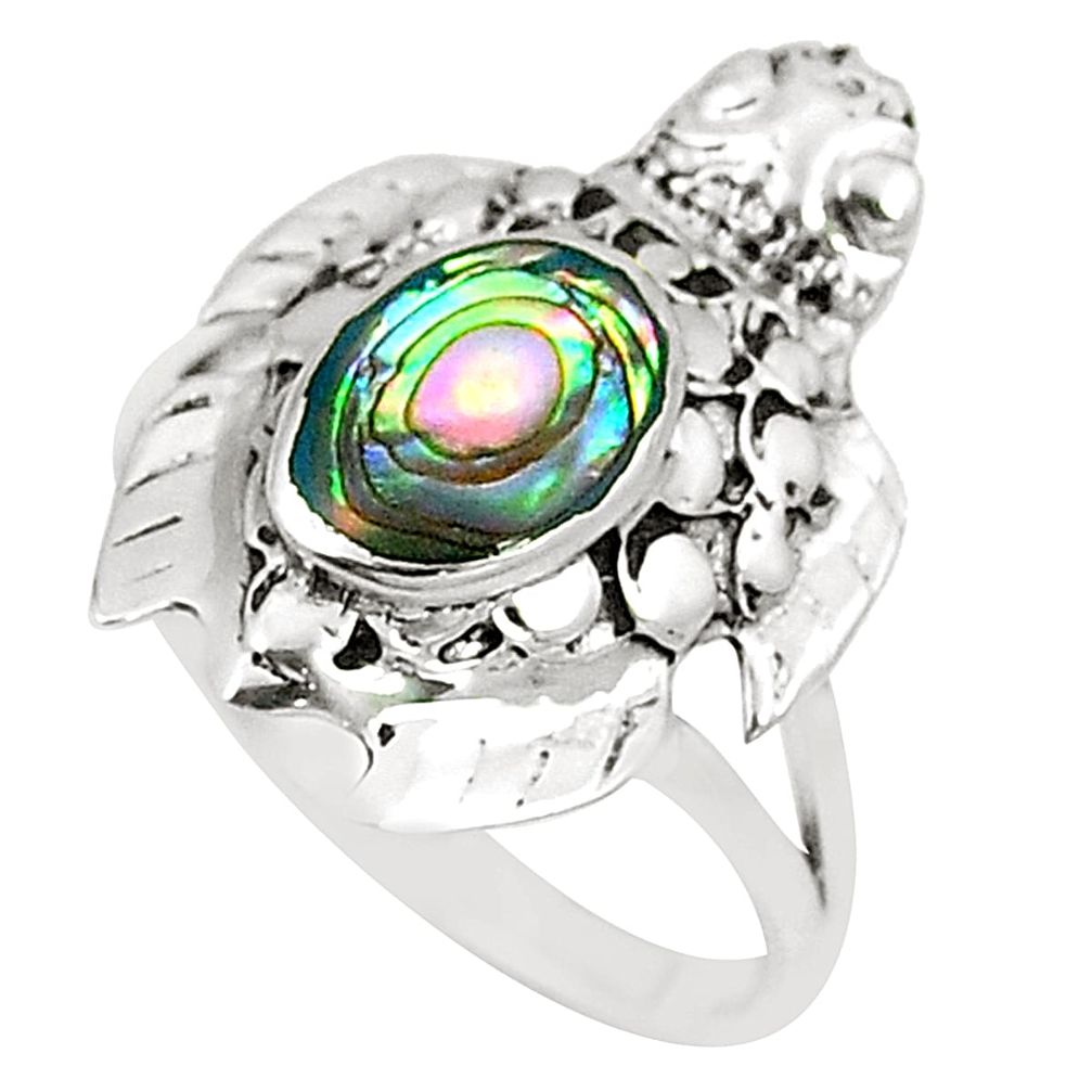 Natural green abalone paua seashell 925 silver tortoise ring size 9 a80981