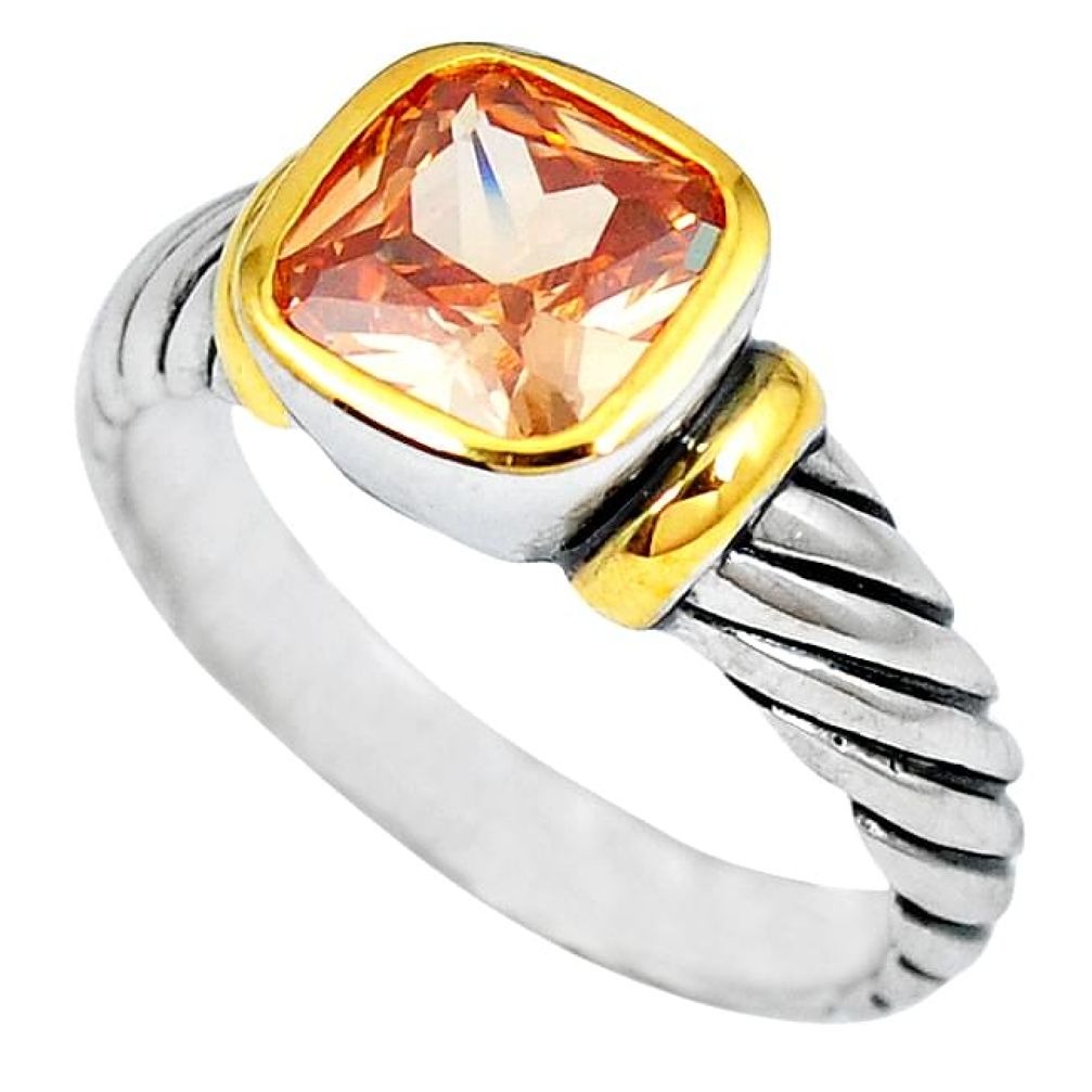 Natural champagne topaz 925 silver 14k gold mens ring jewelry size 8 b4881