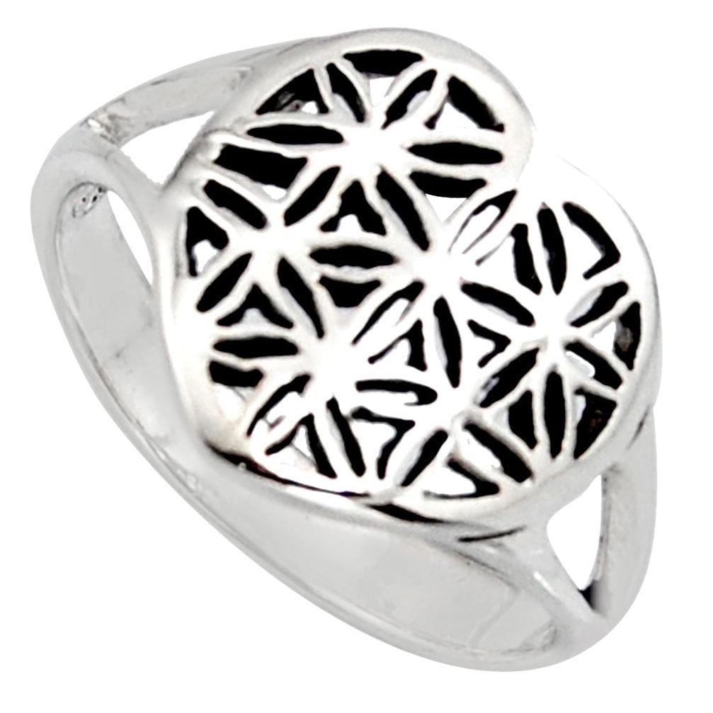 Flower of life sacred geometry 925 sterling silver heart ring size 9 c7601