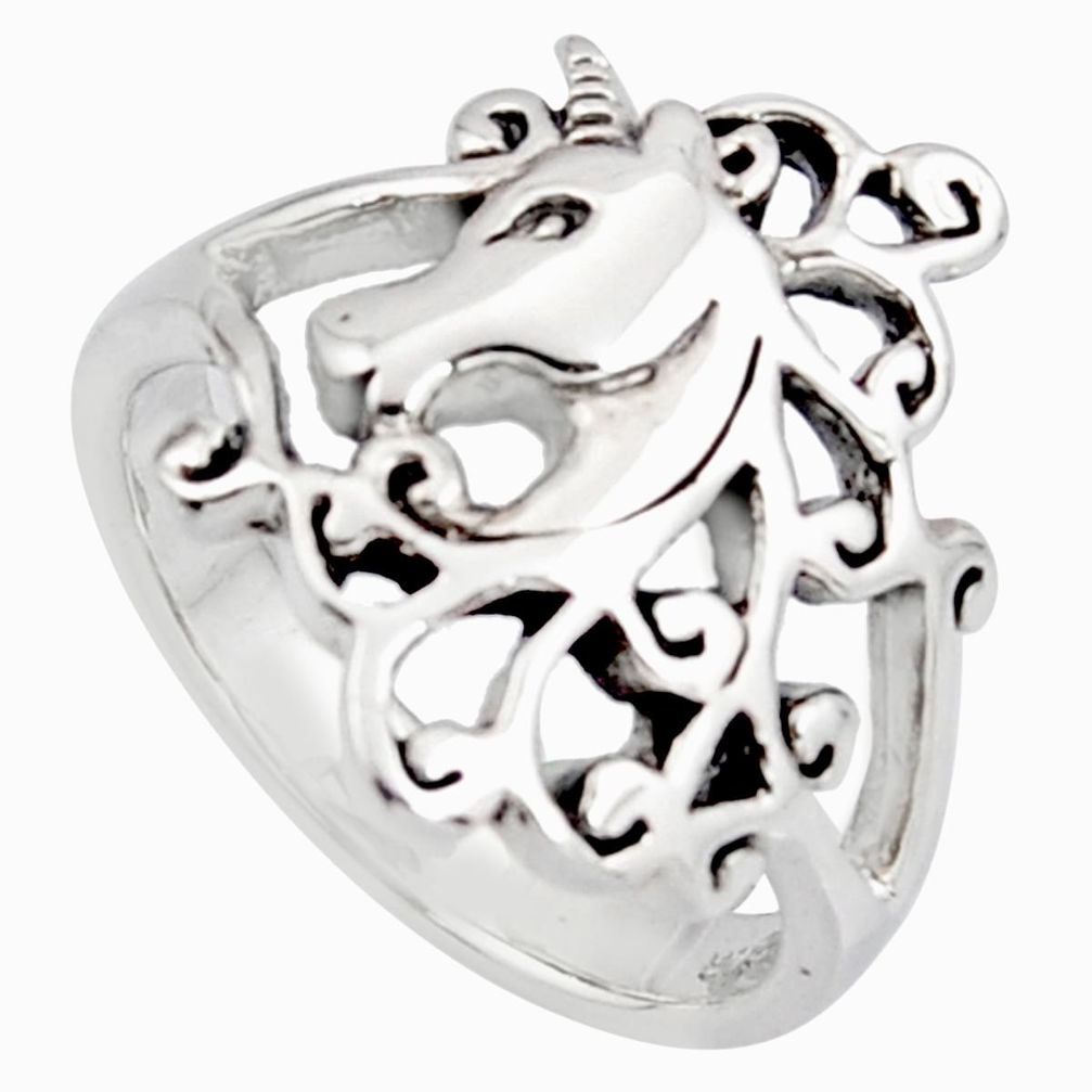 5.48gms indonesian bali style solid 925 silver horse charm ring size 9 c7634