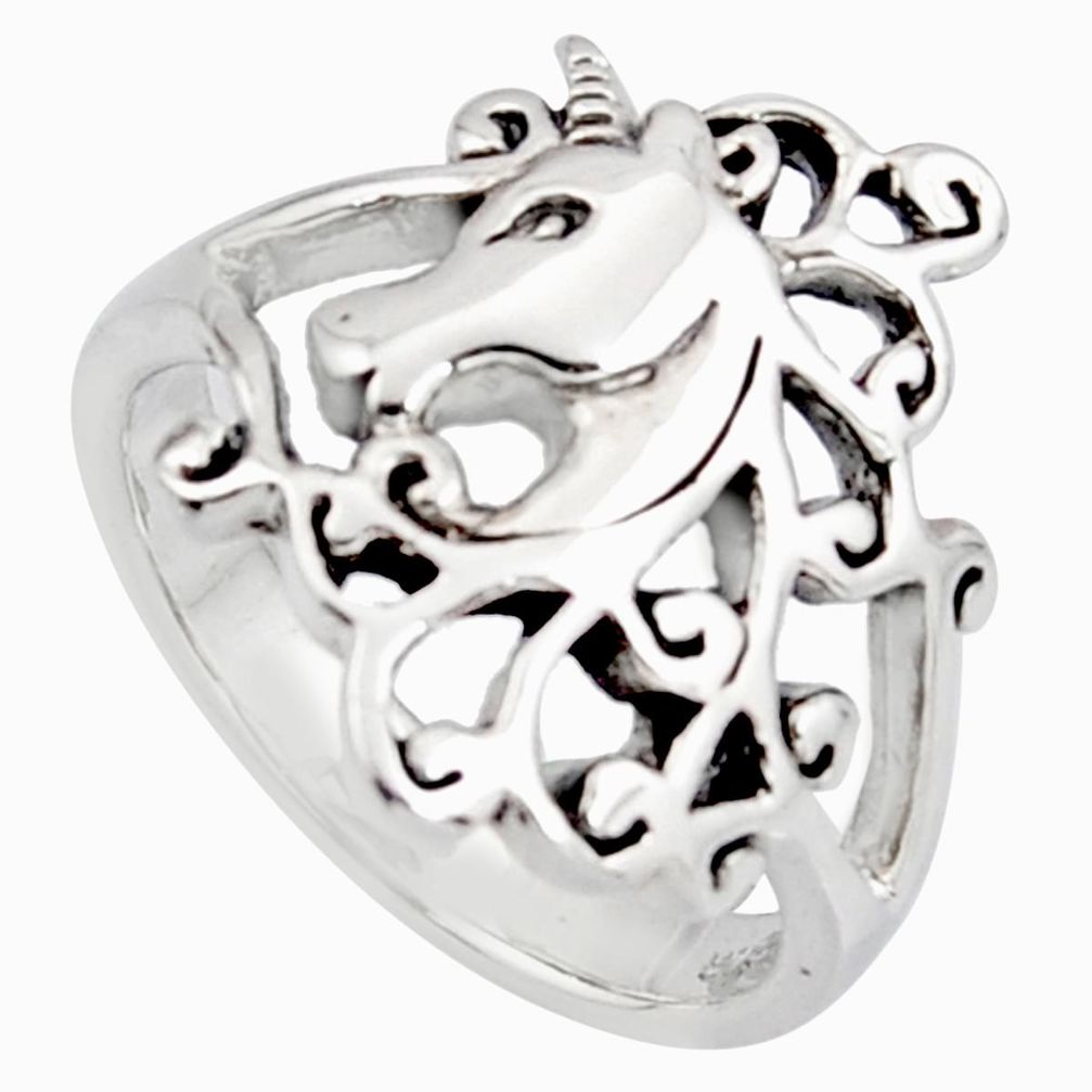 5.26gms indonesian bali style solid 925 silver horse charm ring size 7.5 c7635