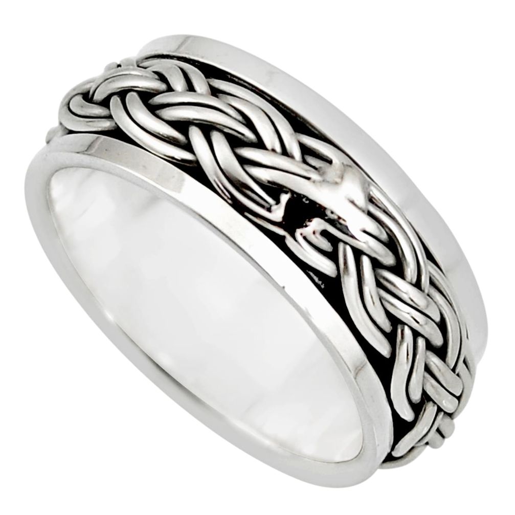 925 silver 6.89gms meditation ring bali solid spinner band ring size 8.5 c7643